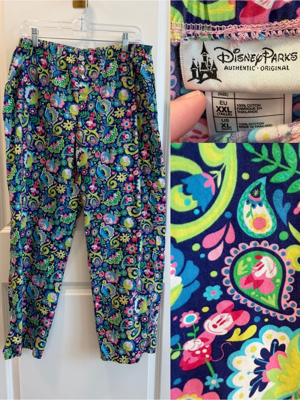 Disney Parks Women’s Pajama Pants Minnie Mouse Colorful Paisley size XL Cotton